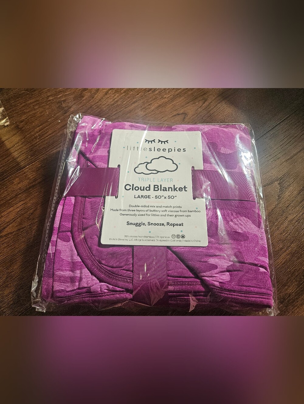 NWT Little Sleepies Berry Camouflage Large 50”x50” Bamboo Cloud Blanket.